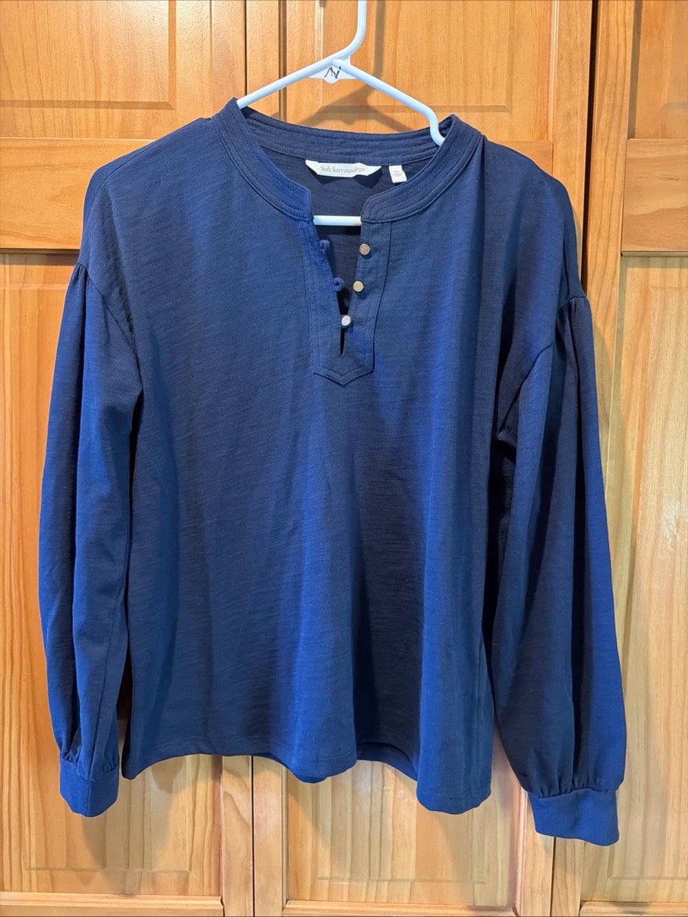 Soft Surroundings Womens Navy Long-Sleeve Henley Top